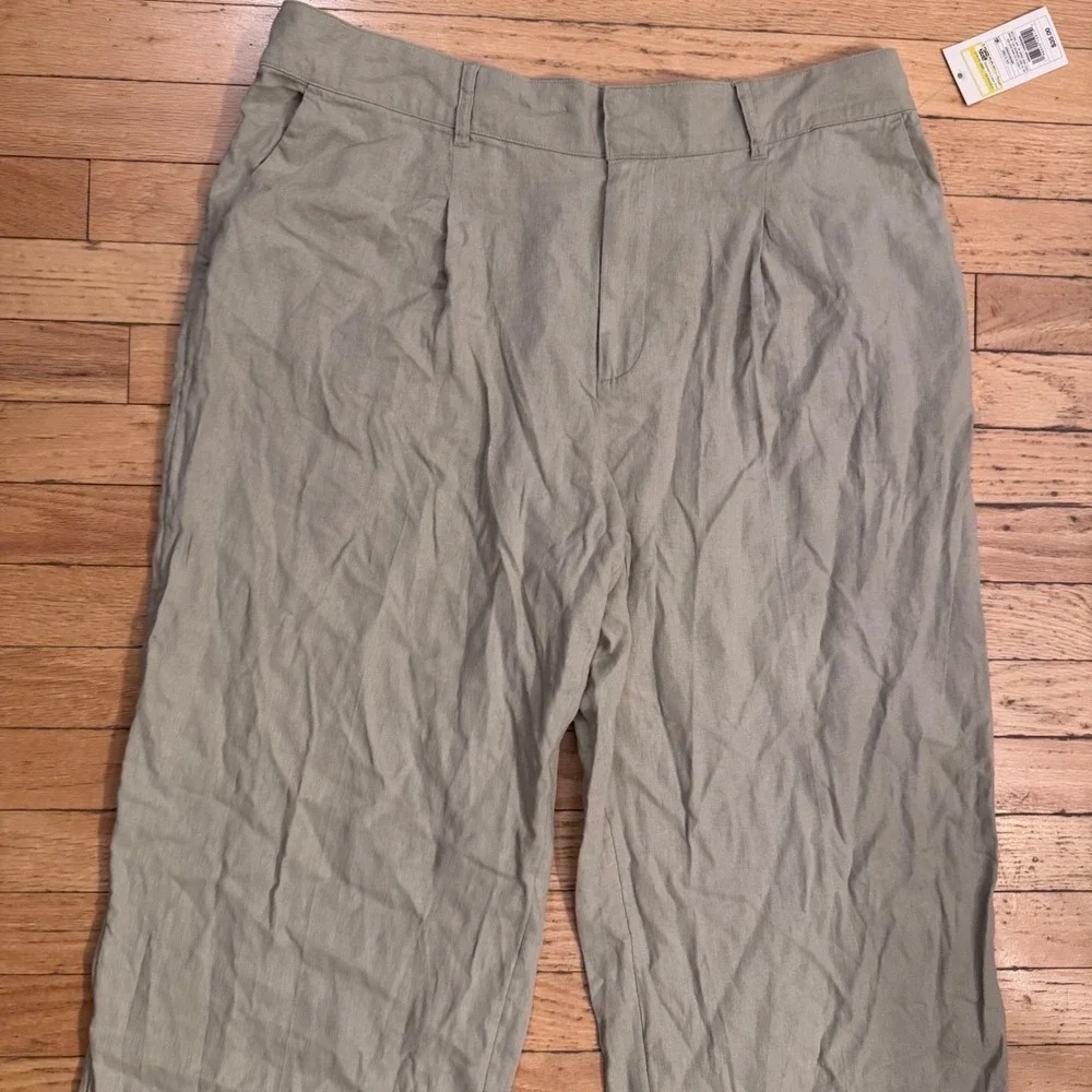 A New Day Womens Wide Leg Linen Blend Pleated Pants Sage Green Size 18 Regular